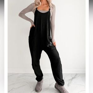 Wasabi + Mint Sweet Crush Ribbed Sleeveless Jumpsuit (Black)